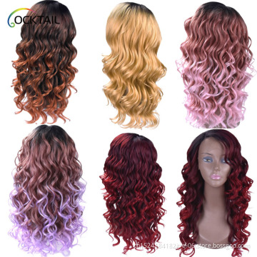 Big Lace Long Straight Synthetic Lace Front Wig Mixed Brown and Blonde Long Wigs for White /Black Women Middle Part Nature Wigs